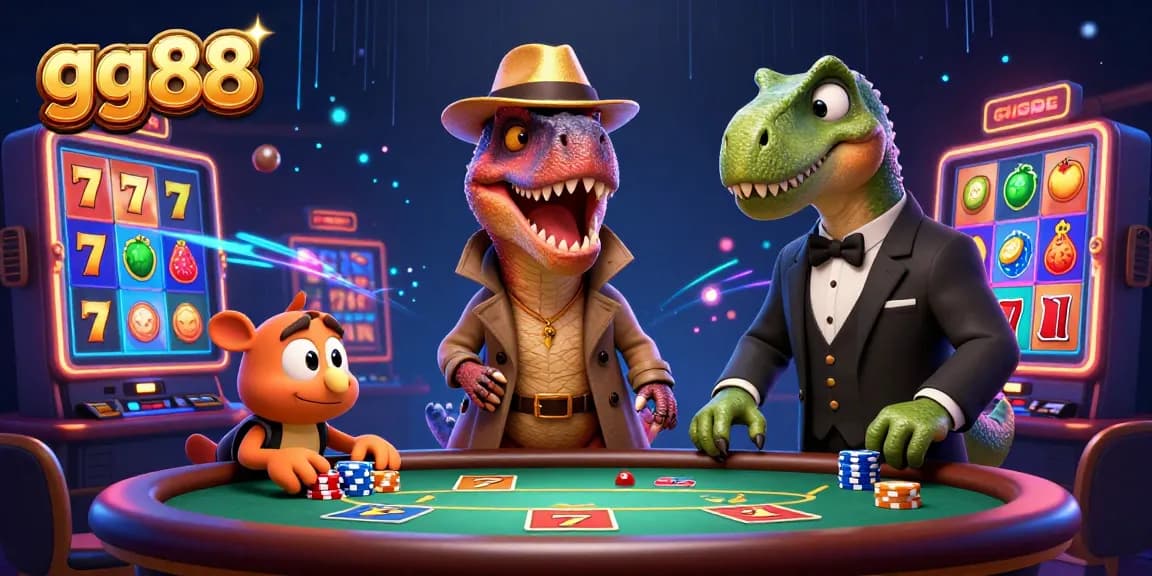 Engage in thrilling online gaming at gg88 with a playful velociraptor card counter and stegosaurus pit boss.
