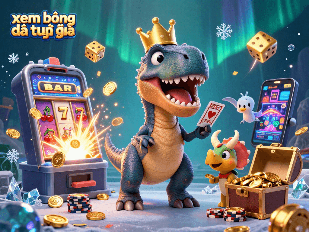Experience xem bóng đá trực tiếp in a vibrant, colorful 3D casino scene featuring engaging characters and dynamic gaming elements.