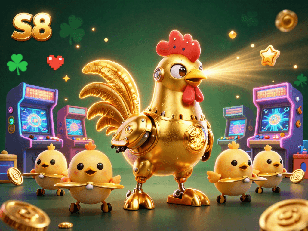 S8 engaging players with immersive casino experiences through a retro-futuristic themed illustration