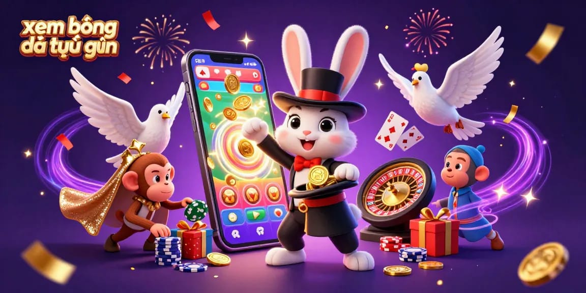 Join the excitement by xem bóng đá trực tiếp with dynamic sports betting action in a vibrant scene featuring magical characters.