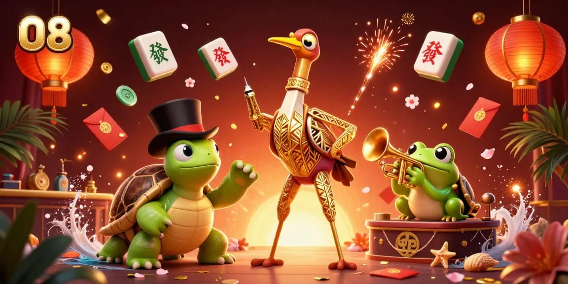 Experience the thrill of O8 with vibrant characters and elements in a dynamic casino scene.