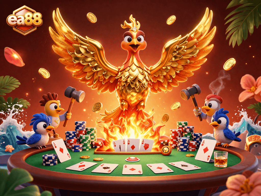 Experience exhilarating gaming action at ea88 with a phoenix of fortune and vibrant casino elements.