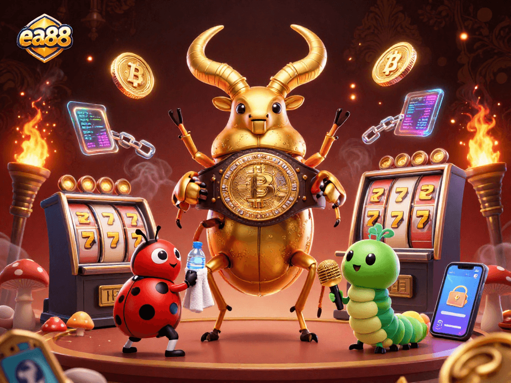 Experience luck and excitement with ea88's thrilling slot game scene featuring a golden stag beetle champion!