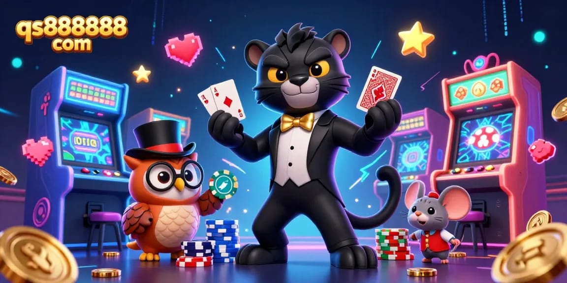 Experience vibrant casino action with qs888888 com as the stylish panther deals cards among gaming elements.