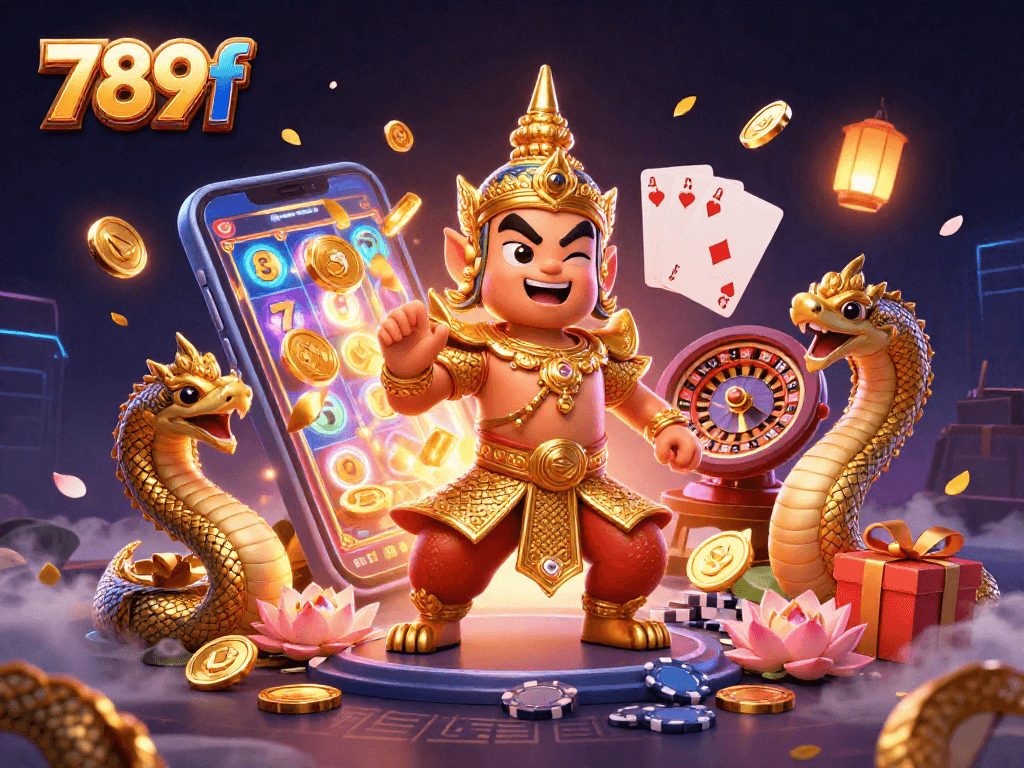 Experience exhilarating slot games and giant jackpots with 789f in this dynamic casino illustration.
