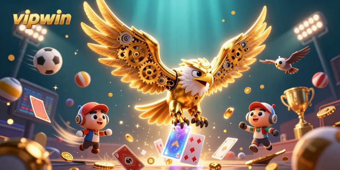 Experience thrilling gameplay with vipwin as the golden eagle dives through holographic cards.