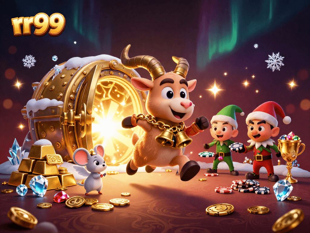 Experience winning thrills at rr99's lively casino with festive characters and dazzling treasures.