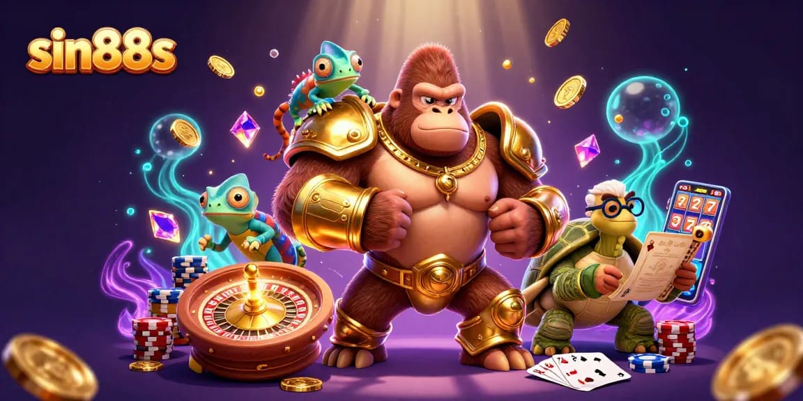 Experience thrilling gaming action with sin88s in this vibrant casino illustration filled with dynamic elements.