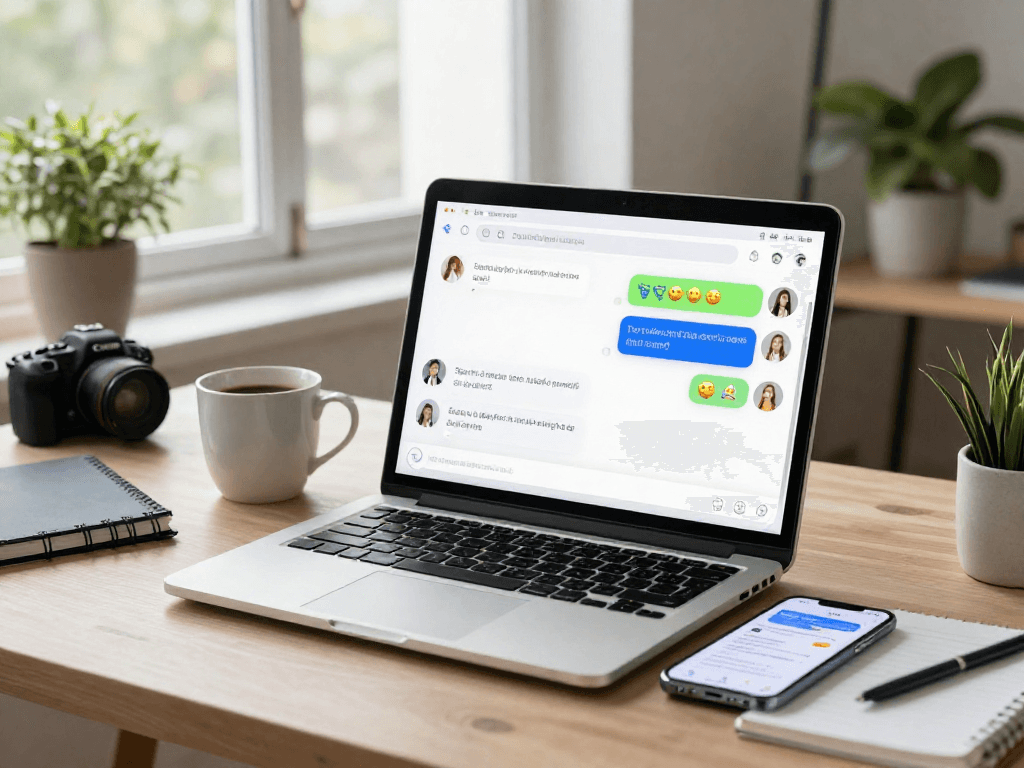 Engaging juicy ai chat conversation on a sleek laptop in a cozy home office.