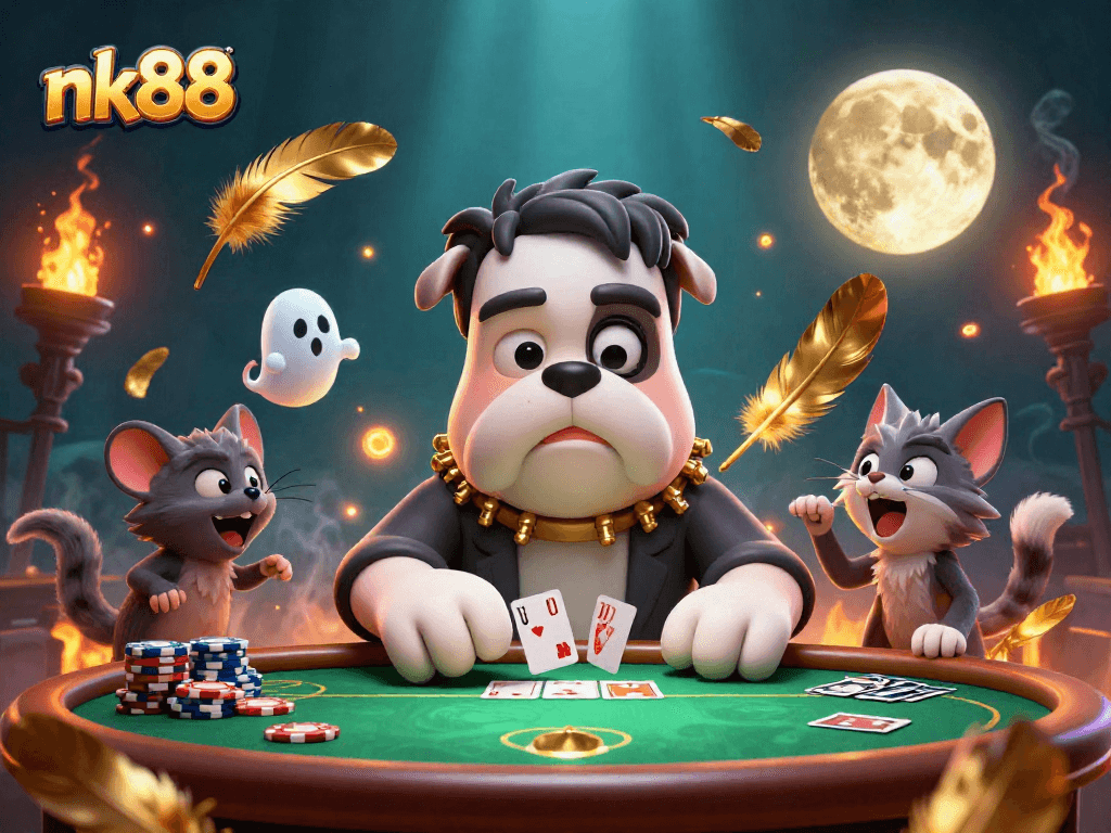 Experience thrilling poker action at nk88 with a vibrant, energetic illustration showcasing a lively game scene.