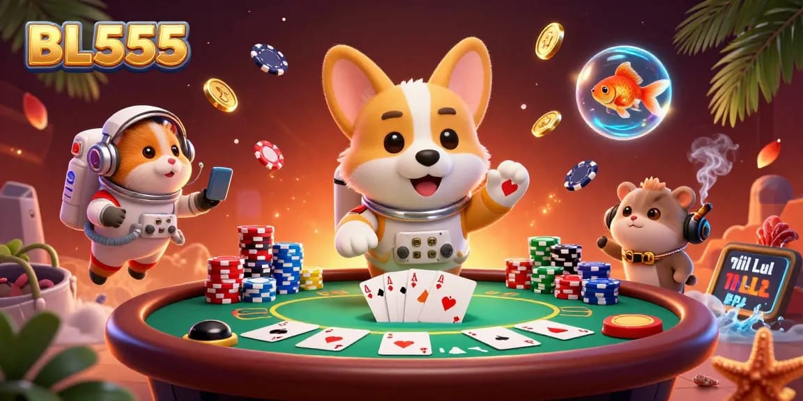 Experience thrilling casino adventures at BL555 with a playful astronaut corgi and exciting games.