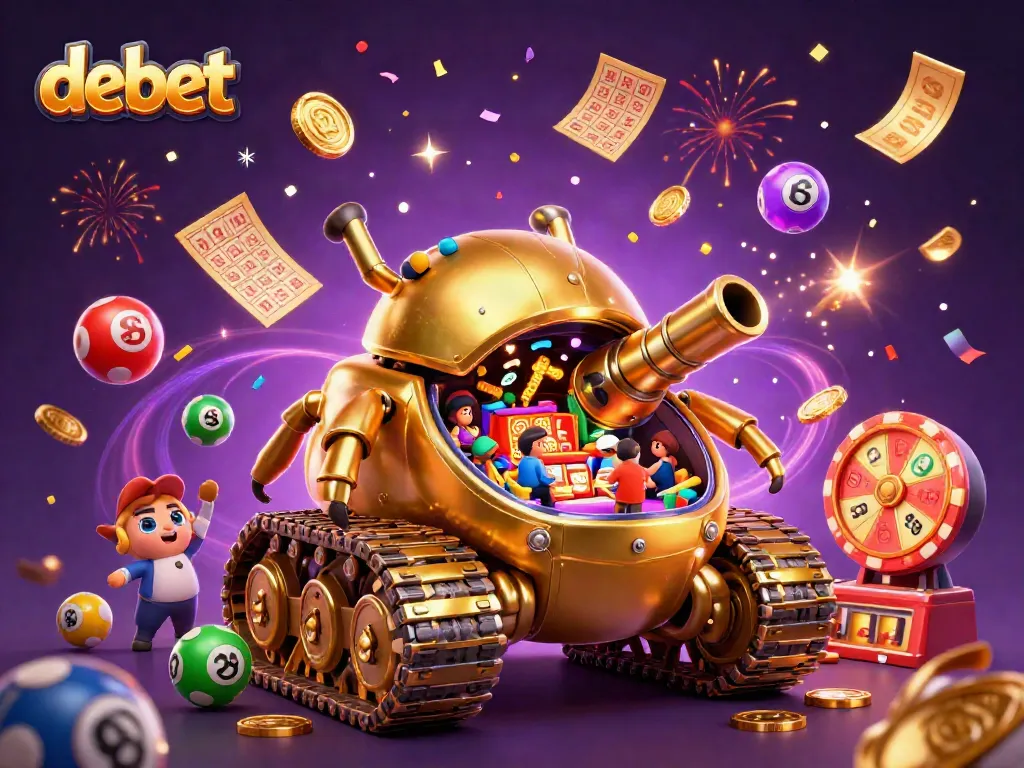 Engage with debet gaming excitement from a golden beetle tank casino illustration with dynamic lottery elements.