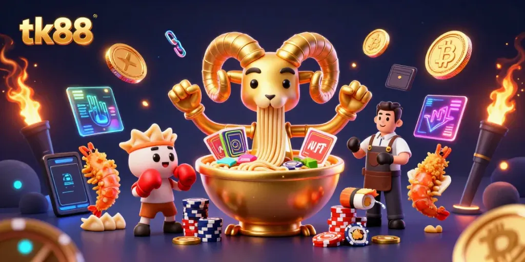 Engage with immersive tk88 casino action featuring vibrant animated characters and crypto elements.