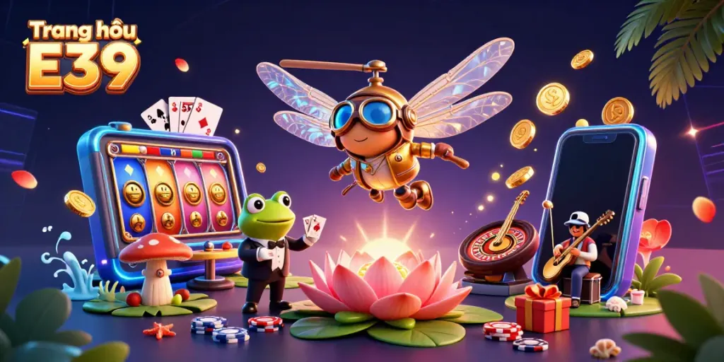 Trang chủ E39, croupier ếch chia bài tại casino lót lá, không gian sôi động với trò chơi đa dạng.