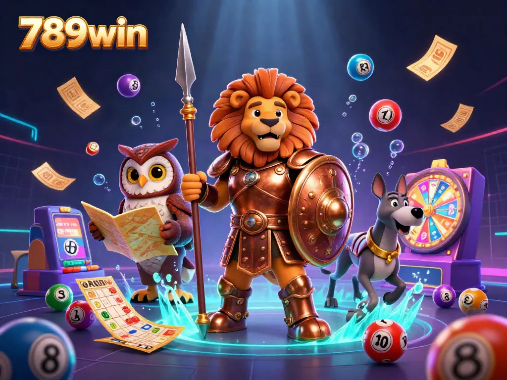 Engage with 789win's vibrant lottery scene featuring dynamic characters and colorful game elements.