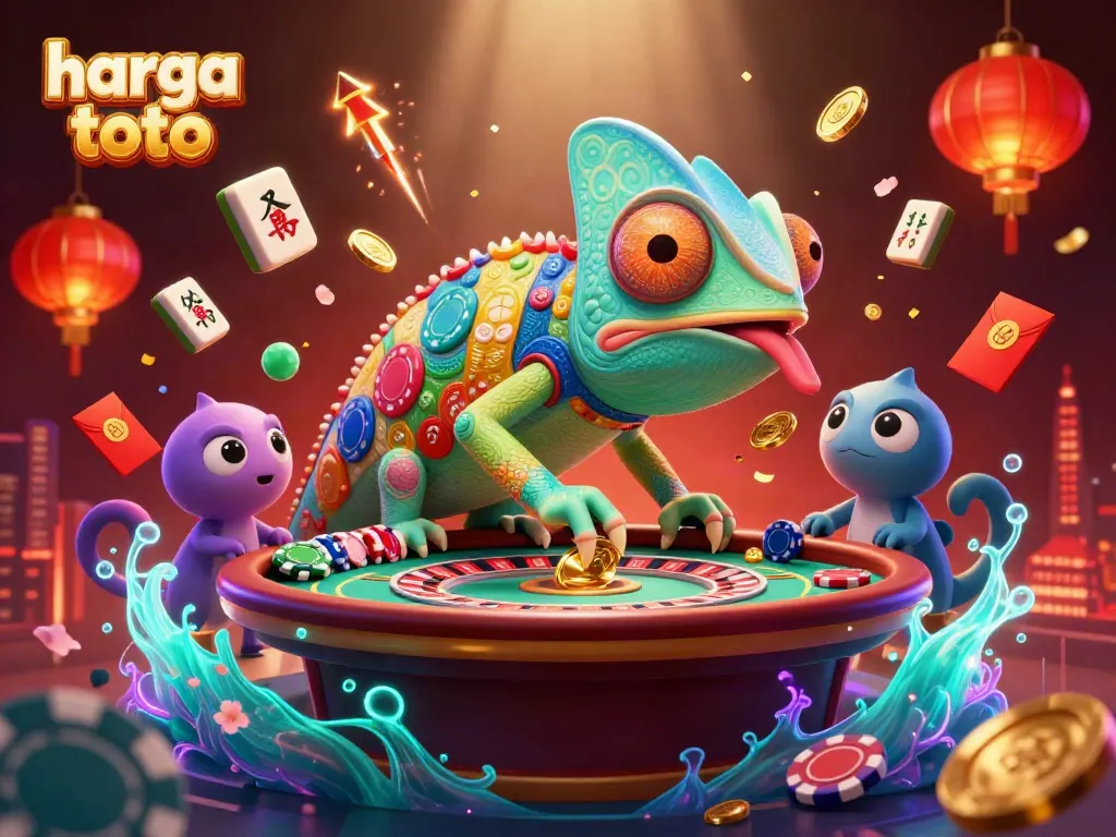 Experience the vibrant world of harga toto with a dynamic casino illustration featuring a chameleon owner