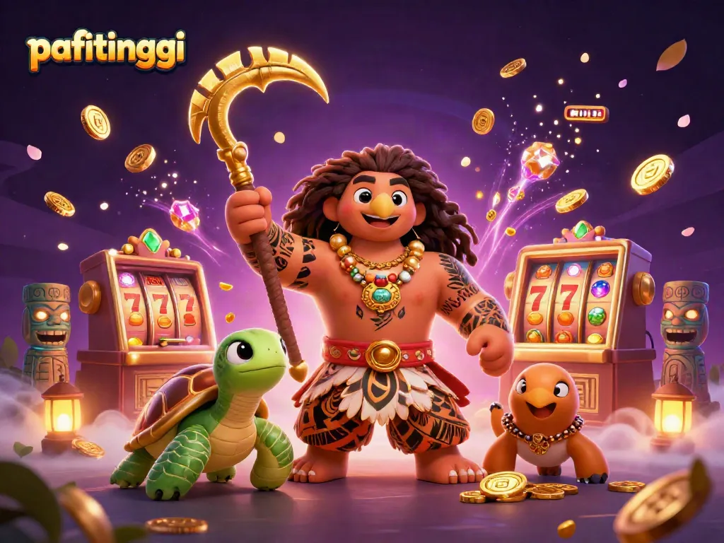 Menangkan jackpot di pafitinggi dengan simbol slot yang bersinar dan karakter unik dalam permainan.