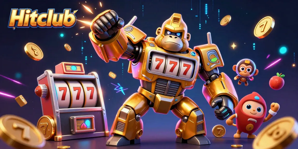 Experience thrilling wins at Hitclub with our golden gorilla mech and dynamic slot game elements.