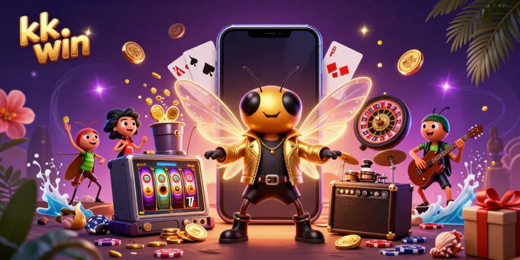 Experience the excitement of kk win with a vibrant 3D cartoon casino scene showcasing dynamic gaming elements.