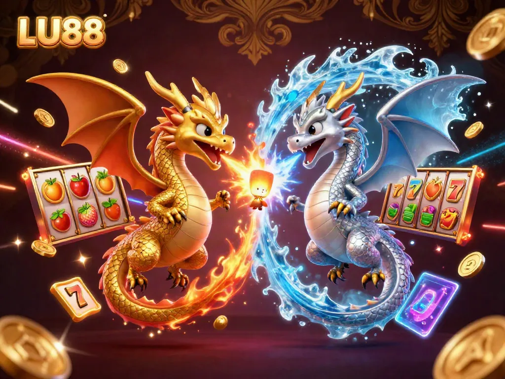 Engage with LU88's captivating gambling world featuring dynamic dragons in an exciting 3D scene.