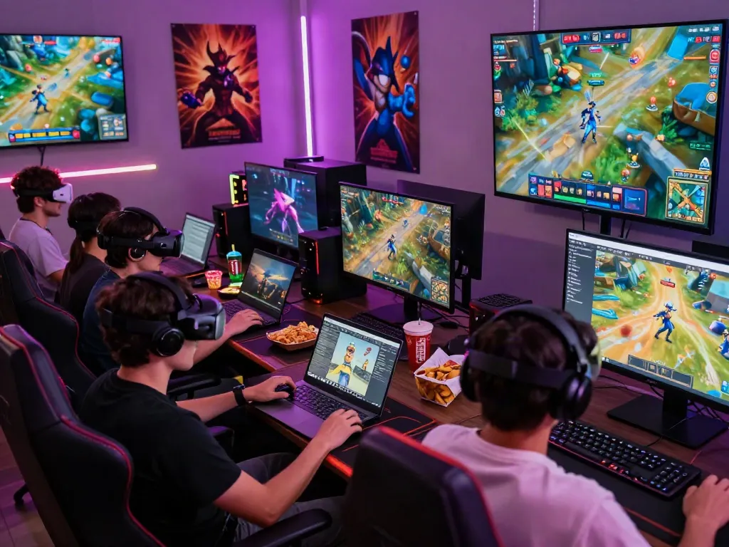 Engaging gamers using garuda404 platform with vibrant setups and animated gameplay.