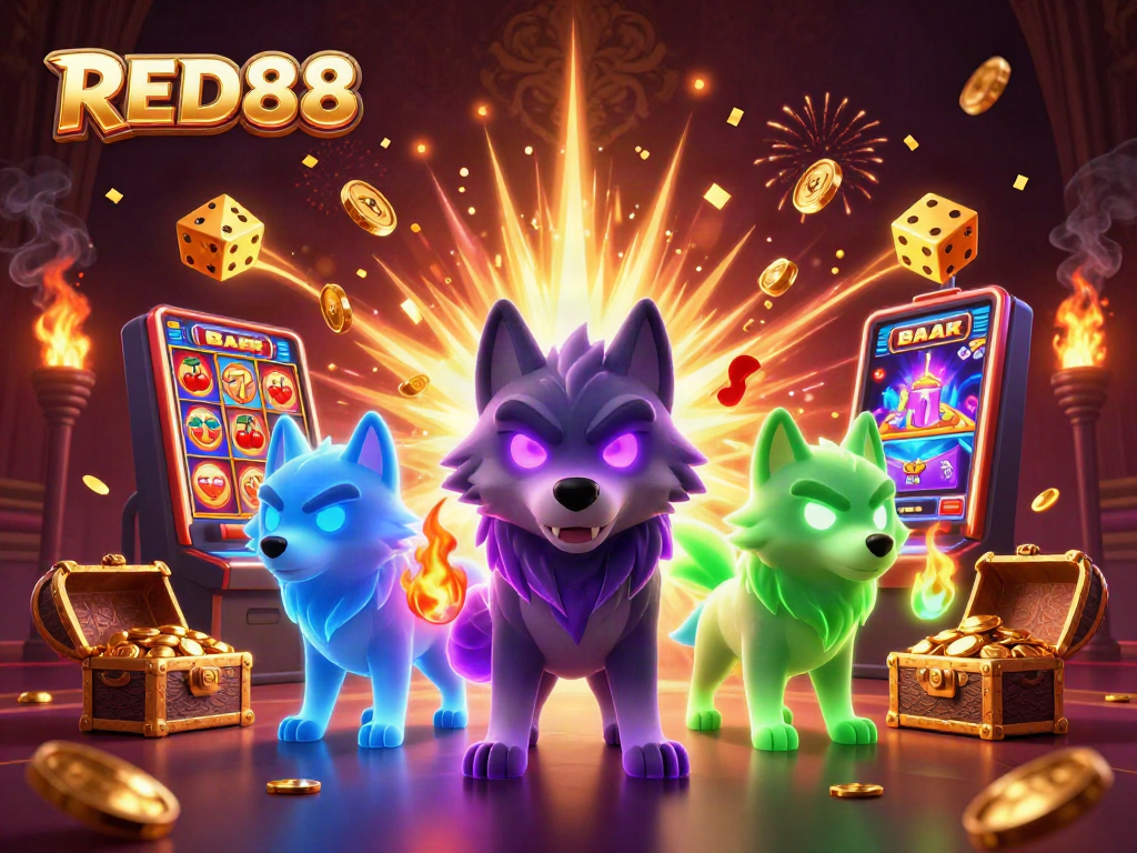 Experience thrilling slots at RED88 with vibrant symbols and exciting jackpots bursting into action.