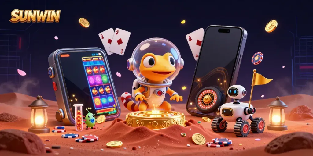 Experience SUNWIN's thrilling gaming adventure with a Martian gecko in a golden casino.