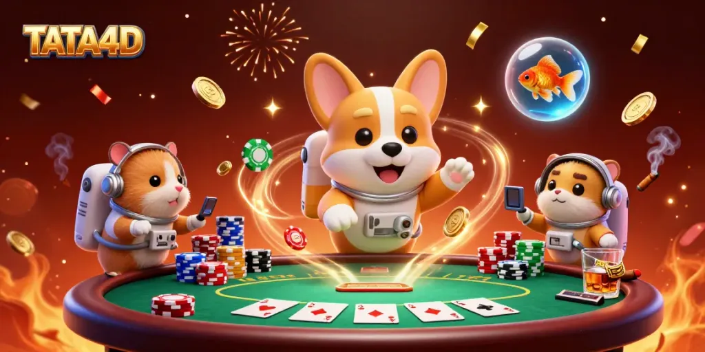TATA4D game action featuring a whimsical 3D casino scene with animated characters and vibrant gaming elements