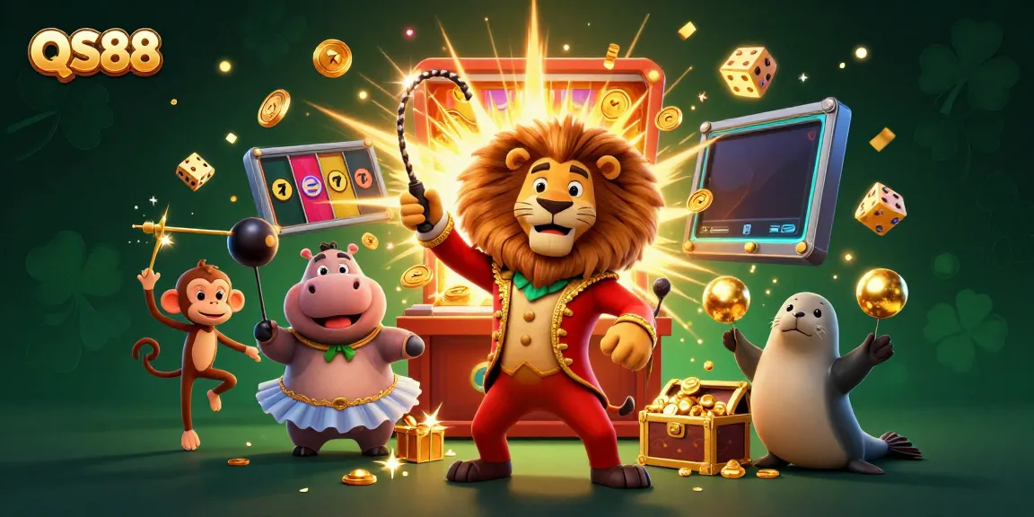 Experience thrilling jackpots with QS88 in this vibrant casino adventure scene featuring animated characters.