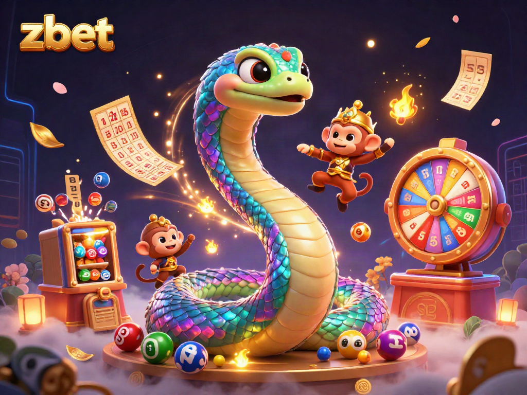 Win exciting prizes with zbet in a vibrant 3D casino scene featuring a colorful lottery theme.