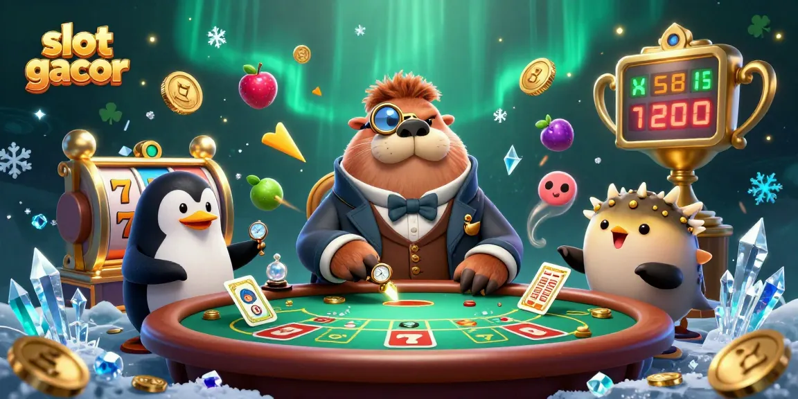 Engage in exciting slot gacor gameplay with a jolly walrus and friends at an underwater poker table.