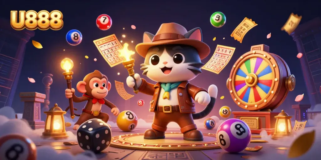 Engage with U888 through an adventurous exploration of a vibrant casino artifact scene.