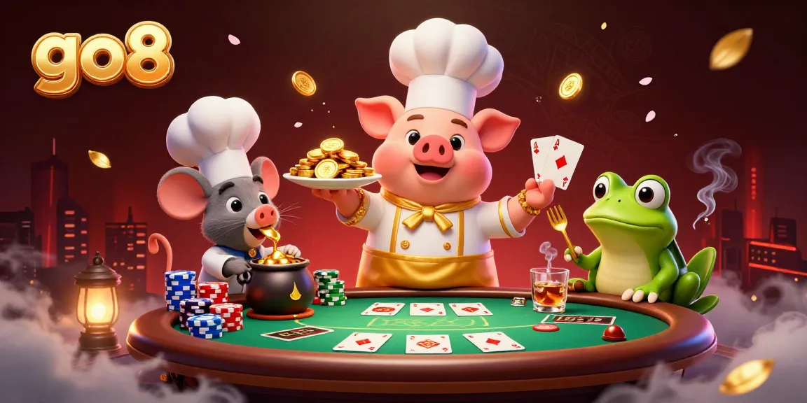 Experience thrilling excitement with go8 in this vibrant 3D casino scene filled with poker chips and gold coins.