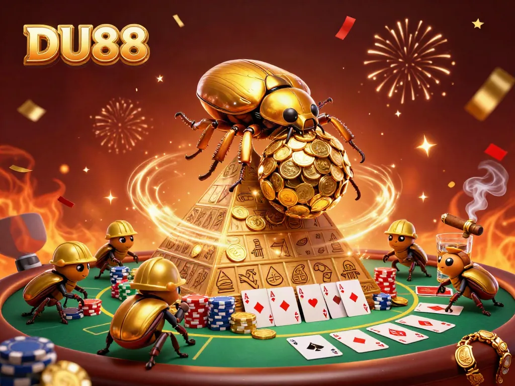 Experience excitement at DU88 Casino with golden coins and vibrant visuals in this 3D illustration.