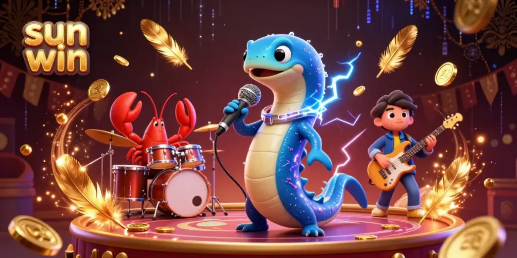 Experience the excitement of sun win with vibrant underwater casino performances featuring a DJ electric eel and band.