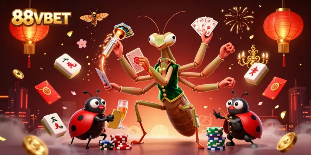 Engage with interactive casino fun at 88VBET featuring vibrant gaming characters and lively elements.