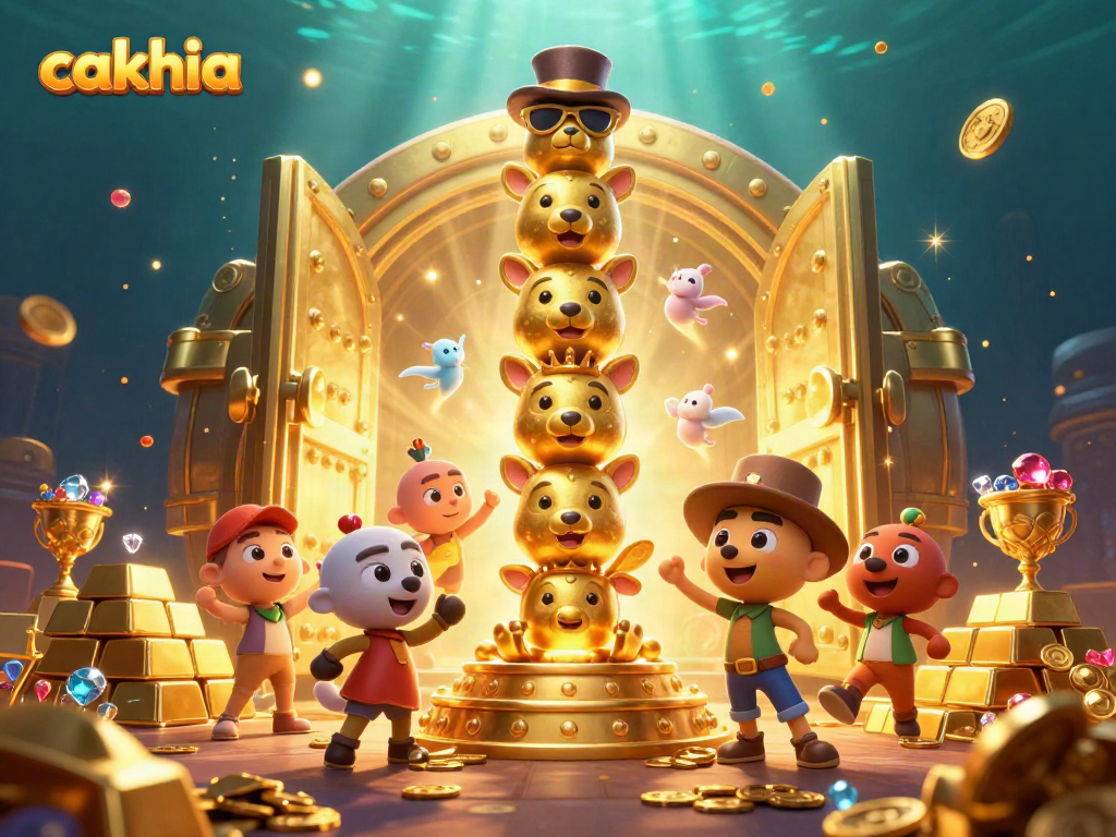 Experience the thrill of cakhia with a vibrant casino-themed illustration full of treasures and characters.