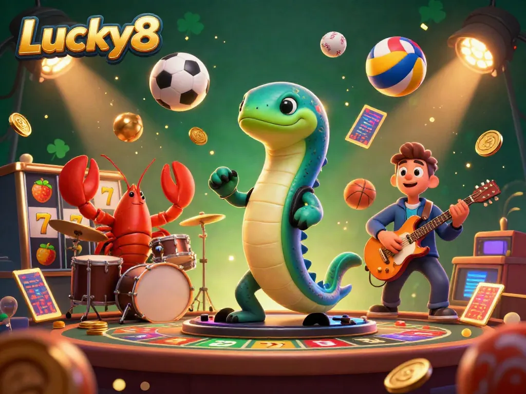 Engage in the underwater casino scene with Lucky8 featuring an electric eel DJ, lobster drummer, and seahorse guitarist.