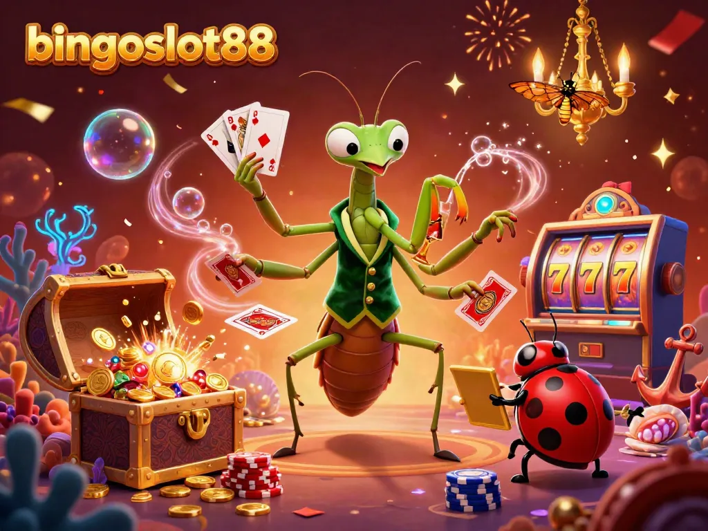 Rasakan keseruan bingoslot88 dengan ilustrasi penuh warna dan detail, menggambarkan keterampilan bermain kartu dan perayaan di kasino.
