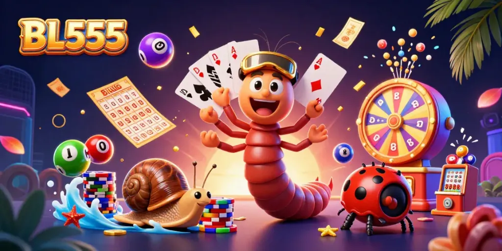 Engage with lively BL555 characters as they deal cards and push chips in a dynamic casino scene.