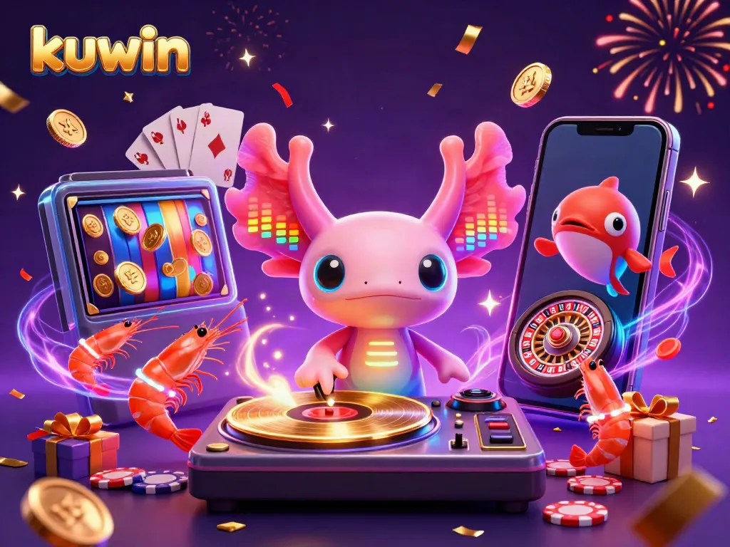 Experience the kuwin casino vibe with vibrant 3D characters celebrating as they spin slots and win big!