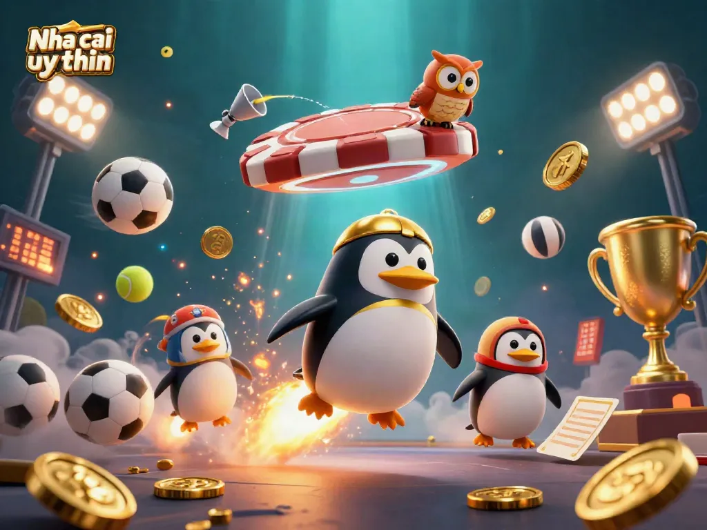 Engage with Nha cai uy tin as a golden penguin blasts through a casino-themed space adventure.