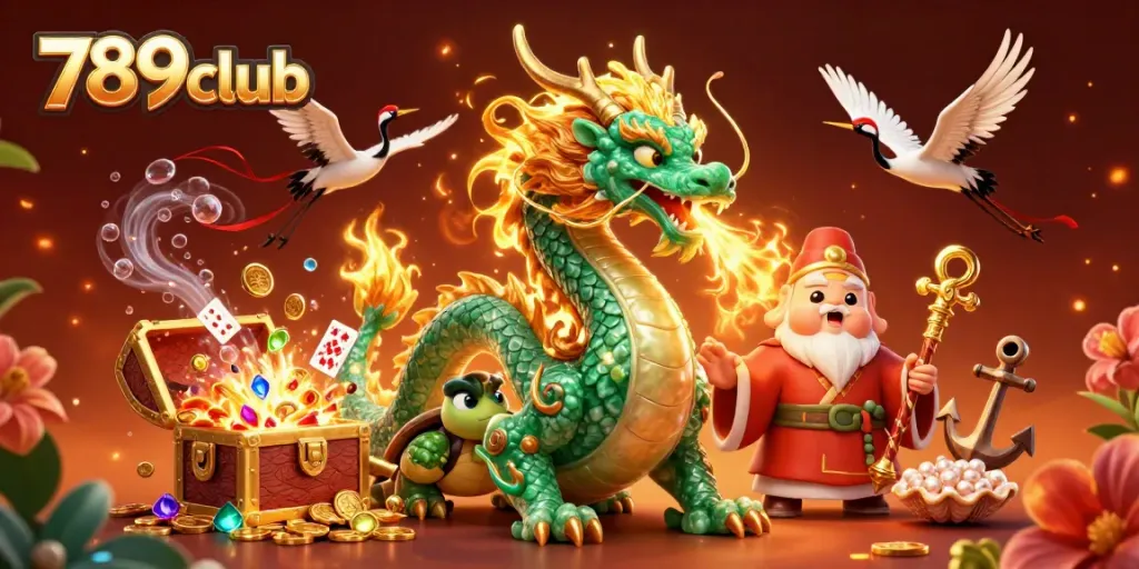 Experience thrilling action with 789club as emerald dragon and friends engage in dynamic casino fun.