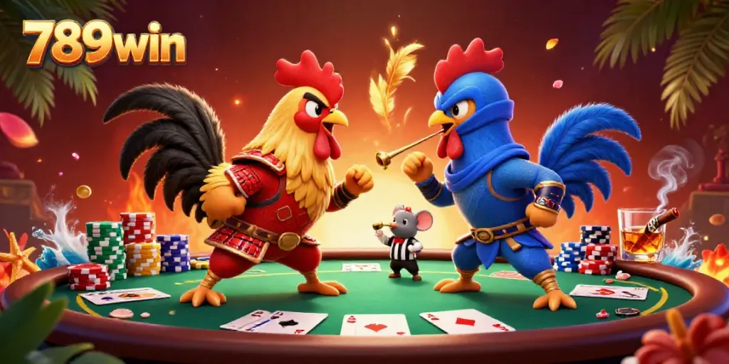Engage in intense gameplay with 789win's dynamic cocktail of poker elements and animated roosters.