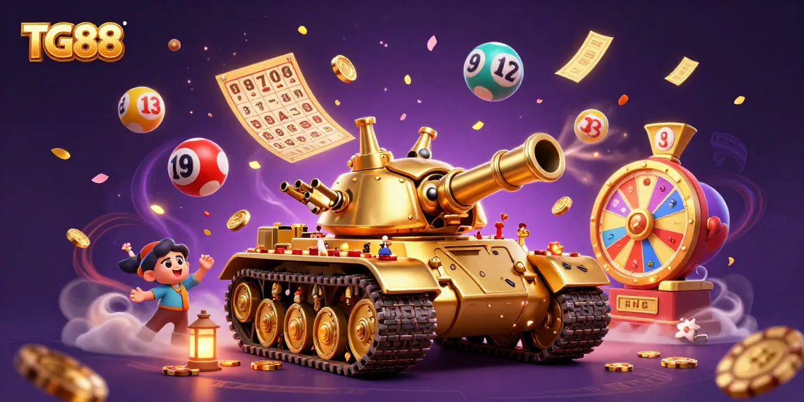 Experience the exciting world of TG88 with a golden casino tank surrounded by vibrant gaming elements.