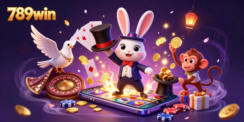 Experience winning moments with 789win's enchanting 3D casino illustration showcasing a magical scene with captivating characters.