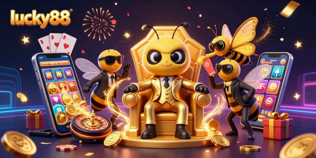 Experience thrilling gameplay at lucky88 with a vibrant 3D casino scene filled with dynamic elements.