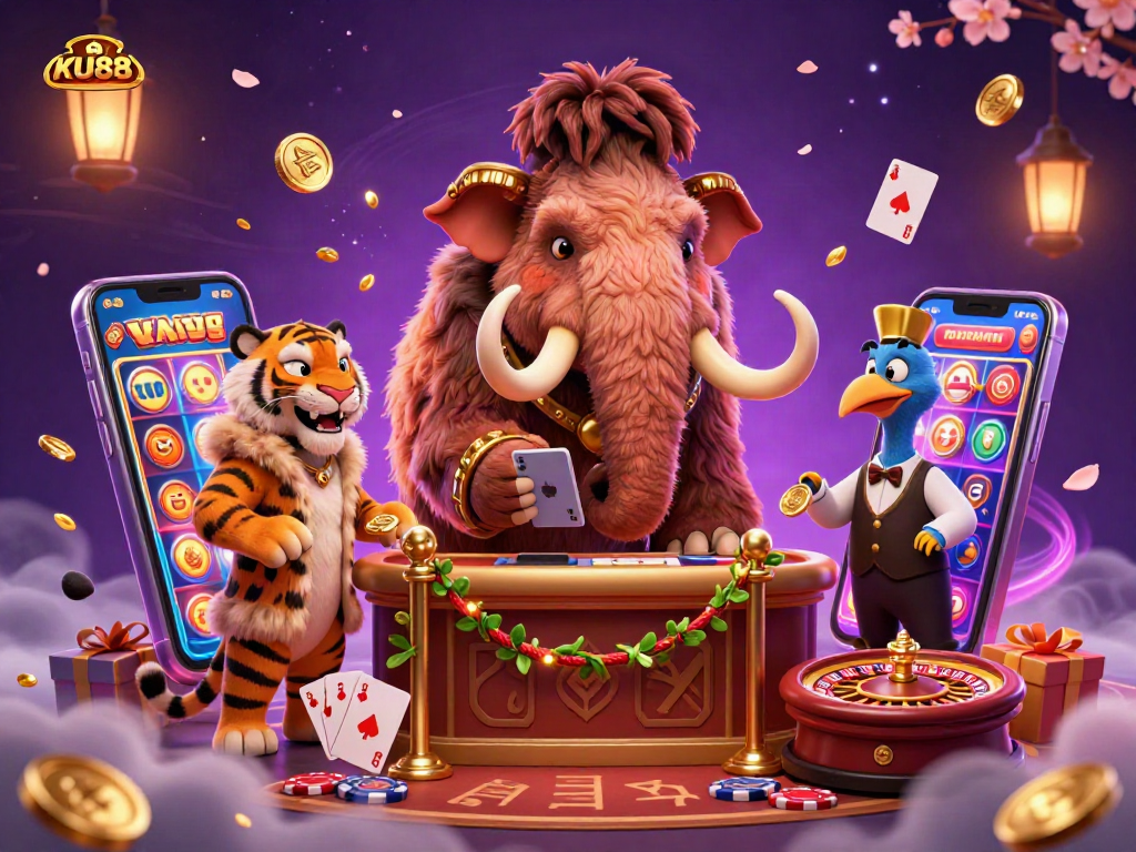 Engage with the vibrant world of KU88 casino featuring cartoon characters and dynamic games.