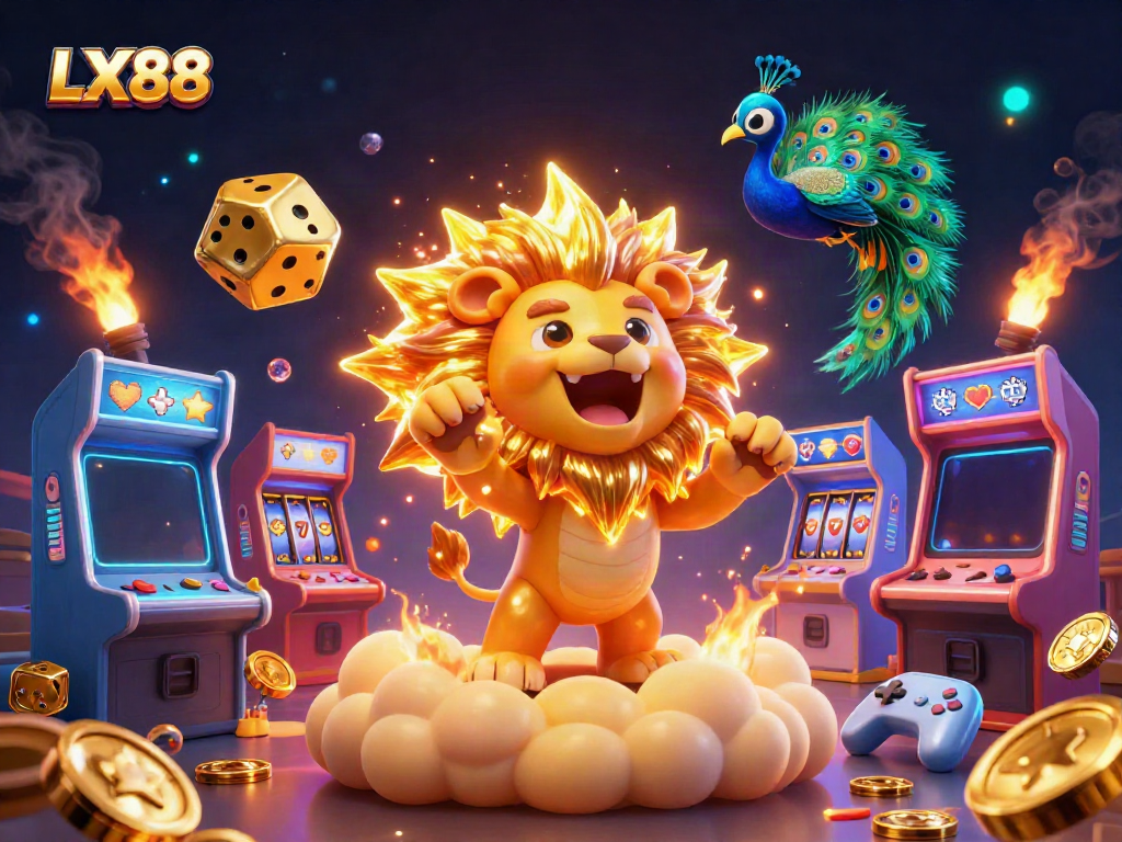 Experience thrilling casino adventures with LX88, featuring a roaring sun lion and vibrant game elements.