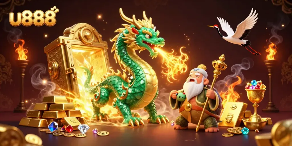Experience high-energy gameplay with u888 as a jade dragon and wise turtle bring luck and treasure.